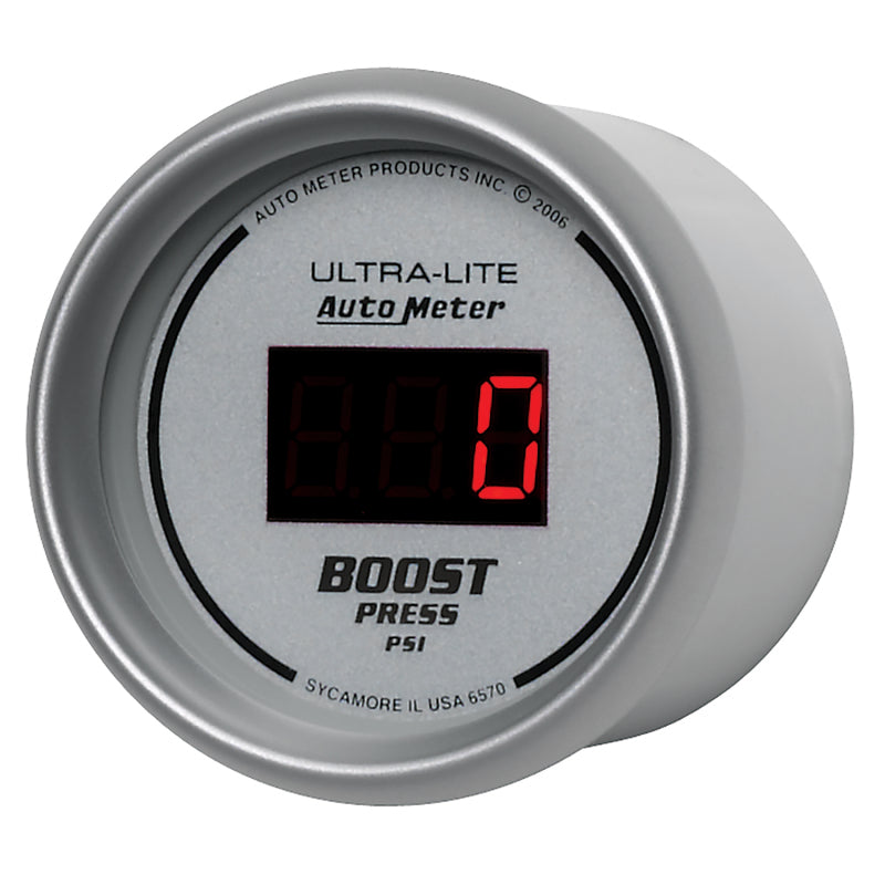 Autometer Ultra-Lite 2-1/16in 5-60 PSI Digital Boost Pressure Gauge - Silver - Burkken Auto Parts