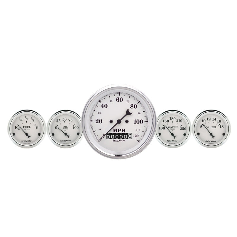 AutoMeter Gauge Kit 2 Pc. Quad & Speedometer 3-3/8in. Old Tyme White - Burkken Auto Parts