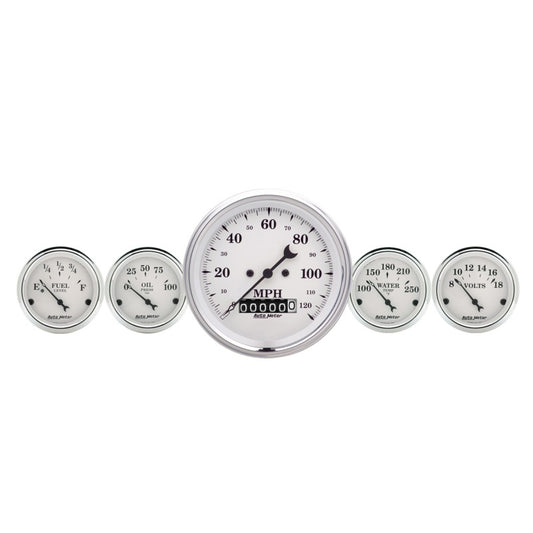 AutoMeter Gauge Kit 2 Pc. Quad & Speedometer 3-3/8in. Old Tyme White - Burkken Auto Parts