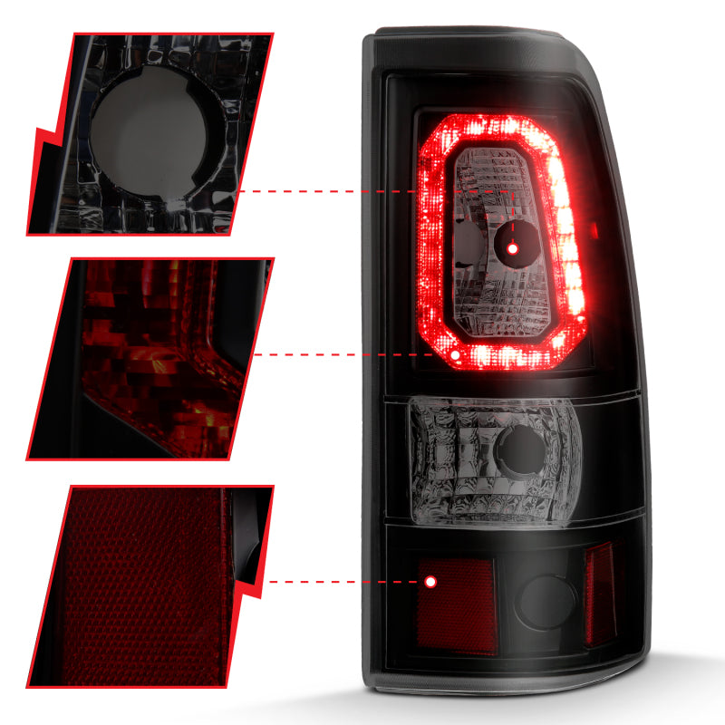 ANZO 1999-2002 Chevy Silverado 1500 LED Taillights Plank Style Black w/Smoke Lens - Burkken Auto Parts