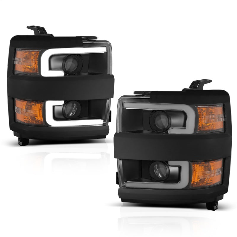 ANZO Projector Headlights 15-17 Chevrolet Silverado 2500HD / 3500HD Black w/ Black Rim - Burkken Auto Parts