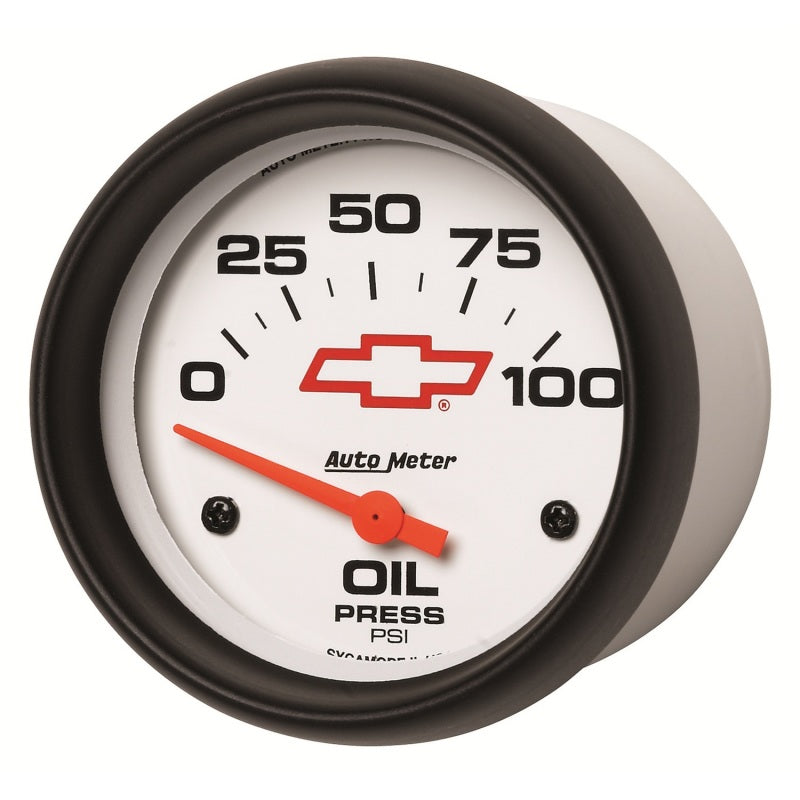 AutoMeter Gauge Oil Pressure 2-5/8in. 100PSI Electric Chevy Red Bowtie White - Burkken Auto Parts