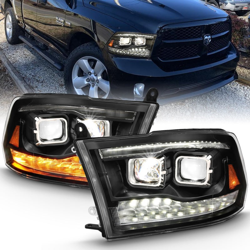 ANZO 2009-2018 Dodge Ram 1500 Led Projector Plank Style Switchback H.L Halo Black Amber (OE Style) - Burkken Auto Parts