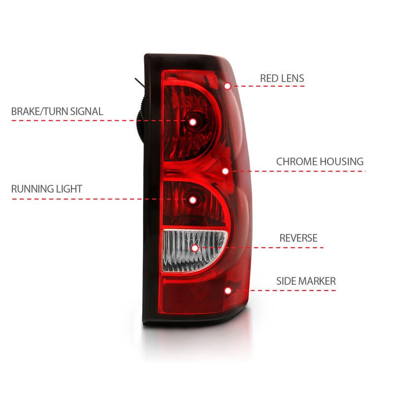 ANZO 2004-2007 Chevy Silverado Taillight Red/Clear Lens w/Black Trim (OE Replacement) - Burkken Auto Parts