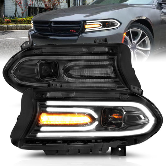 ANZO 2015-2018 Dodge Charger Projector Headlights Plank Style Black - Burkken Auto Parts