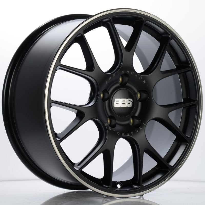 BBS CH-R 19x8.5 5x130 ET51 CB71.6 Satin Black Polished Rim Protector Wheel w/ Motorsport Etching - Burkken Auto Parts