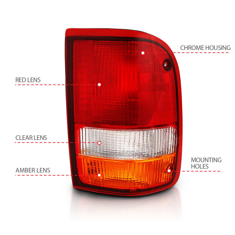 ANZO 1993-1997 Ford Ranger Tail Light Red/Clear (OE) - Burkken Auto Parts