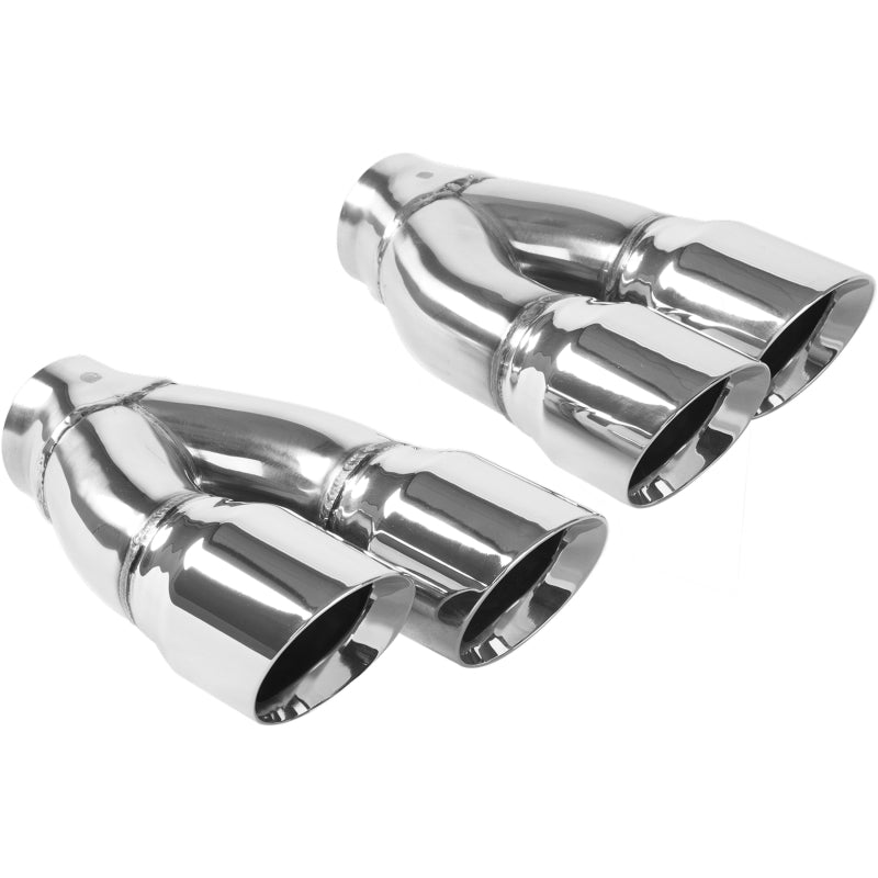MagnaFlow Tip Stainless Double Wall Round Dual Outlet Polish 3in DIA 2.25in Inlet 9.75in Len (qty 2) - Burkken Auto Parts