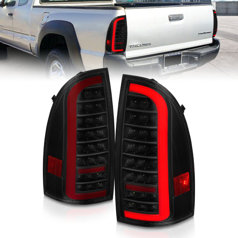 ANZO 05-15 Toyota Tacoma Full LED Tail Lights w/Light Bar Sequential Black Housing Smoke Lens - Burkken Auto Parts