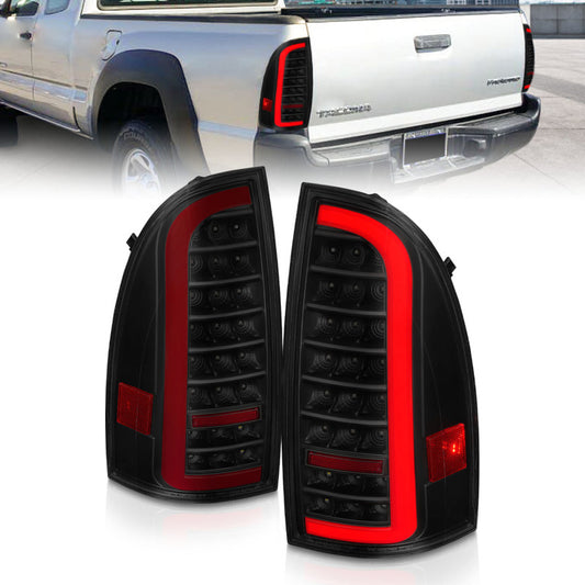 ANZO 05-15 Toyota Tacoma Full LED Tail Lights w/Light Bar Sequential Black Housing Smoke Lens - Burkken Auto Parts