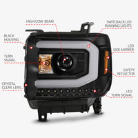 ANZO GMC SIERRA 1500 14-15 2500H/15-19 Projector Headlight Plank Style Black w/ Switchback (Halogen) - Burkken Auto Parts