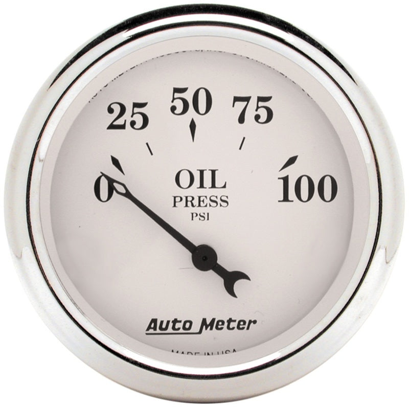 Auto Meter 2-1/16in 100PSI Electronic Oil Pressure Old Tyme White Gauge - Burkken Auto Parts