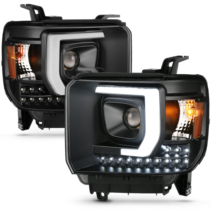 ANZO 2014-2015 GMC Sierra 1500HD Projector Plank Style Headlight Black W/ DRL - Burkken Auto Parts