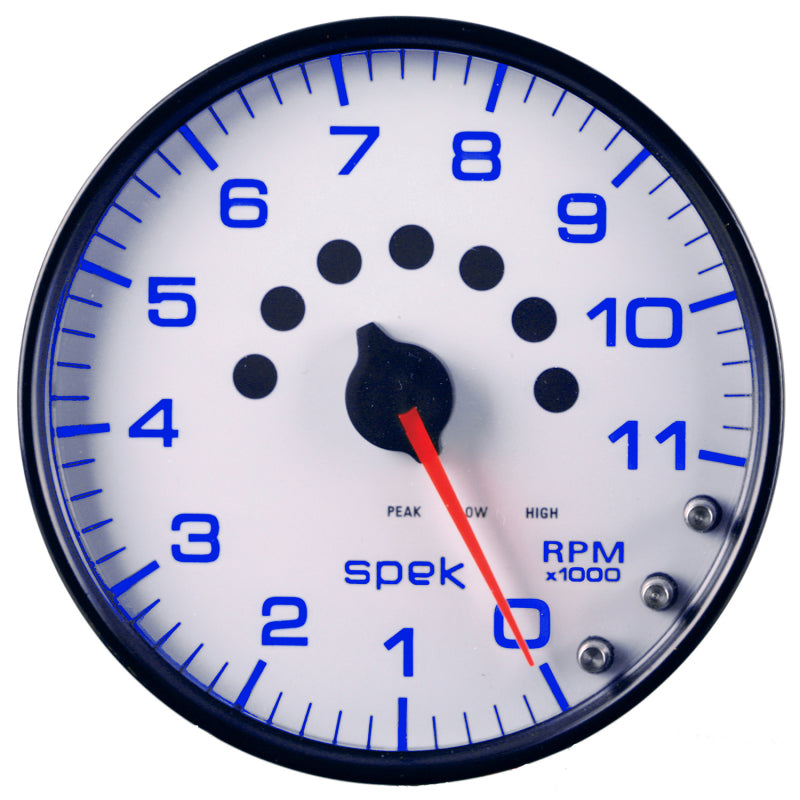 Autometer Spek-Pro Gauge Tachometer 5in 11K Rpm W/Shift Light & Peak Mem White/Black - Burkken Auto Parts