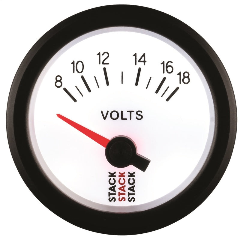 Autometer Stack 52mm 8-18V Electric Battery Voltage Gauge - White - Burkken Auto Parts