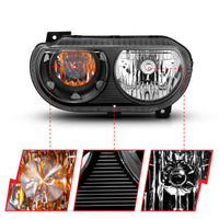 ANZO 2008-2014 Dodge Challenger Crystal Headlights Black - Burkken Auto Parts