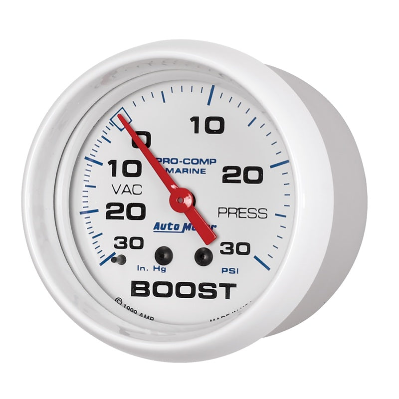 Autometer Marine White Gauge 2-5/8in Mechanical Vacuum/Boost Gauge 30INHG-30PSI - Burkken Auto Parts