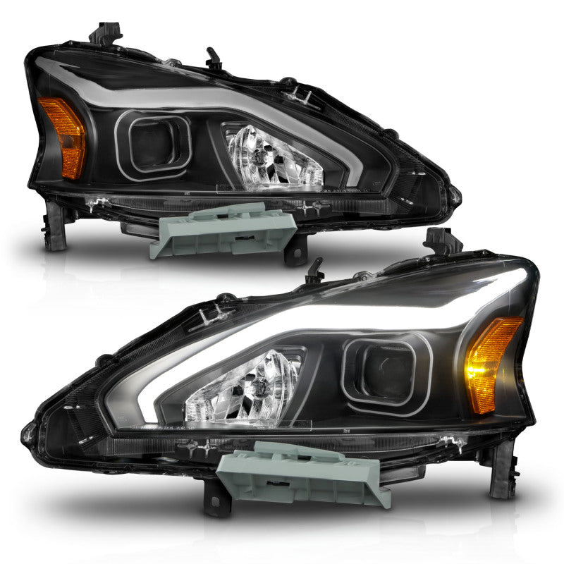 ANZO 13-15 Nissan Altima (w/o Factory HID Bulbs) Projector Headlights - w/ Light Bar Black Housing - Burkken Auto Parts