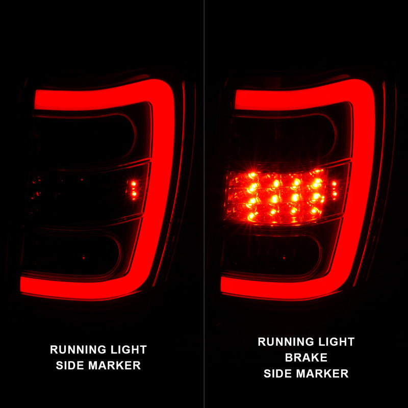 ANZO 1999-2004 Jeep Grand Cherokee LED Tail Lights w/ Light Bar Chrome Housing Red/Clear Lens - Burkken Auto Parts