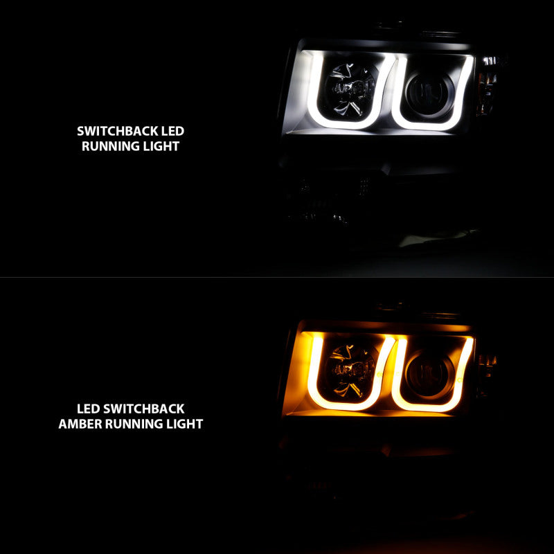 ANZO 2009-2014 Ford F-150 Projector Headlights w/ U-Bar Switchback Black w/ Amber - Burkken Auto Parts