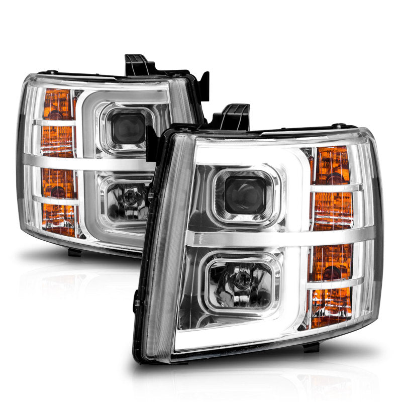 ANZO 2007-2013 Chevrolet Silverado 1500 Projector w/ Light Bar Chrome Housing w/ Sequential - Burkken Auto Parts