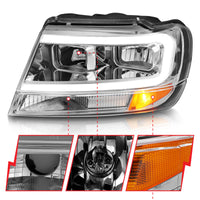 ANZO 1999-2004 Jeep Grand Cherokee Crystal Headlights w/ Light Bar Chrome Housing - Burkken Auto Parts