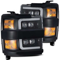 AlphaRex 15-18 Chevy 2500HD NOVA LED Proj Headlight Plank Style Jet Blk w/Activ Light/Seq Signal/DRL - Burkken Auto Parts