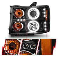ANZO 2007-2013 GMC Sierra 1500 Projector Headlights w/ Halo Black - Burkken Auto Parts