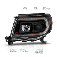 ANZO 05-11 Toyota Tacoma Projector Headlights w/Light Bar Switchback Black Housing - Burkken Auto Parts