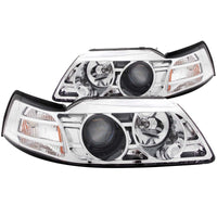 ANZO 1999-2004 Ford Mustang Projector Headlights Chrome - Burkken Auto Parts
