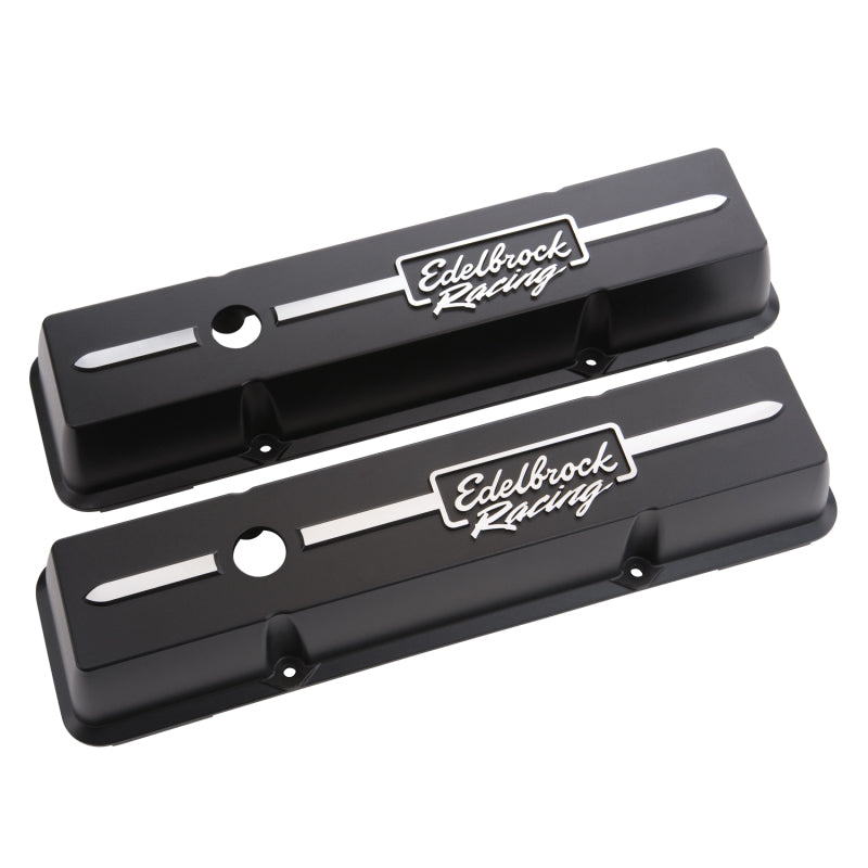 Edelbrock Valve Cover Racing Series Chevrolet 1959-1986 262-400 CI V8 Low Black - Burkken Auto Parts