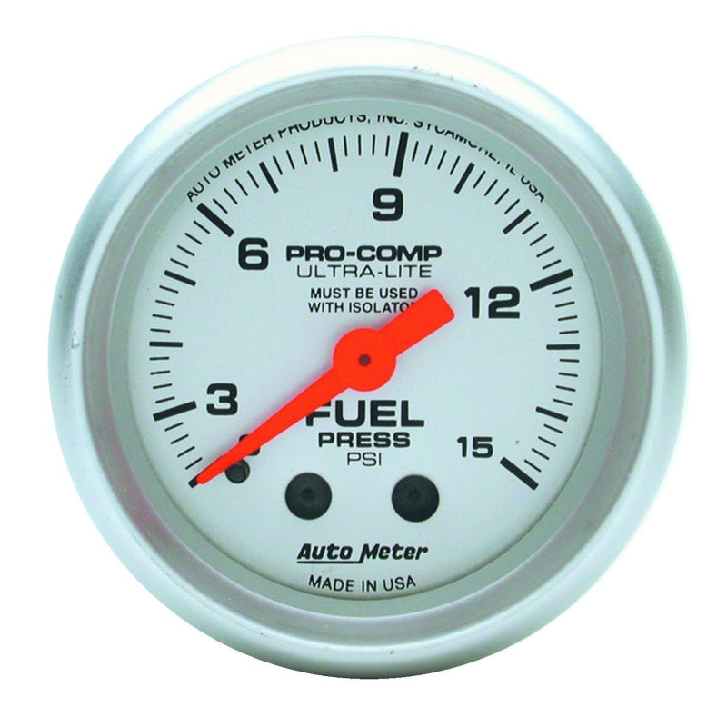 Autometer Ultra-Lite 52mm 0-15 PSI Mechanical Fuel Pressure Gauge - Burkken Auto Parts