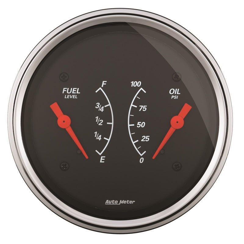 AutoMeter Gauge Dual Fuel & Oilp 3-3/8in. 240 Ohm(e) to 33 Ohm(f) & 100PSI Elec Designer Black - Burkken Auto Parts