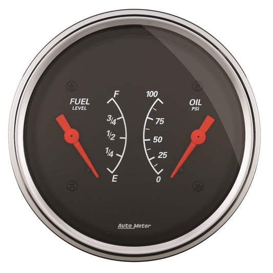 AutoMeter Gauge Dual Fuel & Oilp 3-3/8in. 240 Ohm(e) to 33 Ohm(f) & 100PSI Elec Designer Black - Burkken Auto Parts