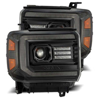 AlphaRex 14-18 GMC Sierra LUXX LED Proj Headlights Plnk Style Alpha Blk w/Activ Light/Seq Signal/DRL - Burkken Auto Parts