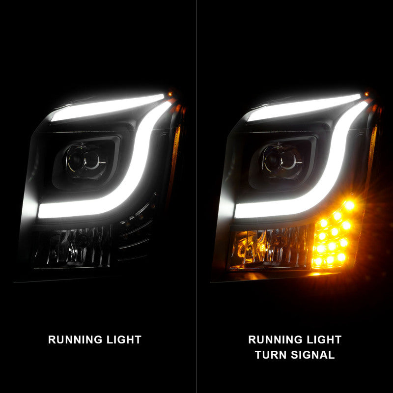 ANZO 15-17 GMC Yukon/Yukon XL Projector Headlights Black Housing/Clear Lens (w/ Light Bars) - Burkken Auto Parts
