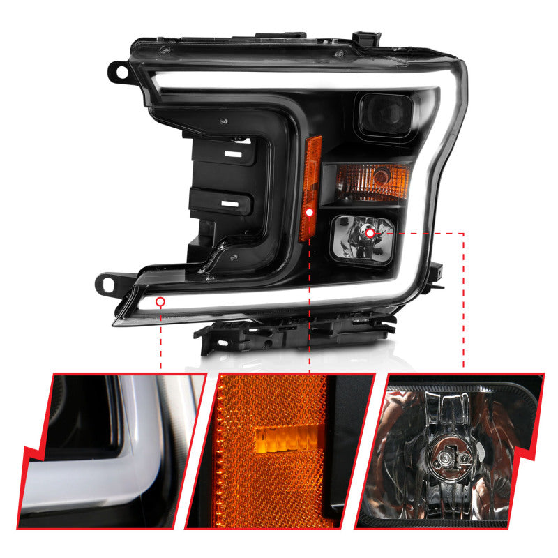 ANZO 2018-2019 Ford F-150 Projector Plank Style H.L. Black Amber (Without Switchback) - Burkken Auto Parts
