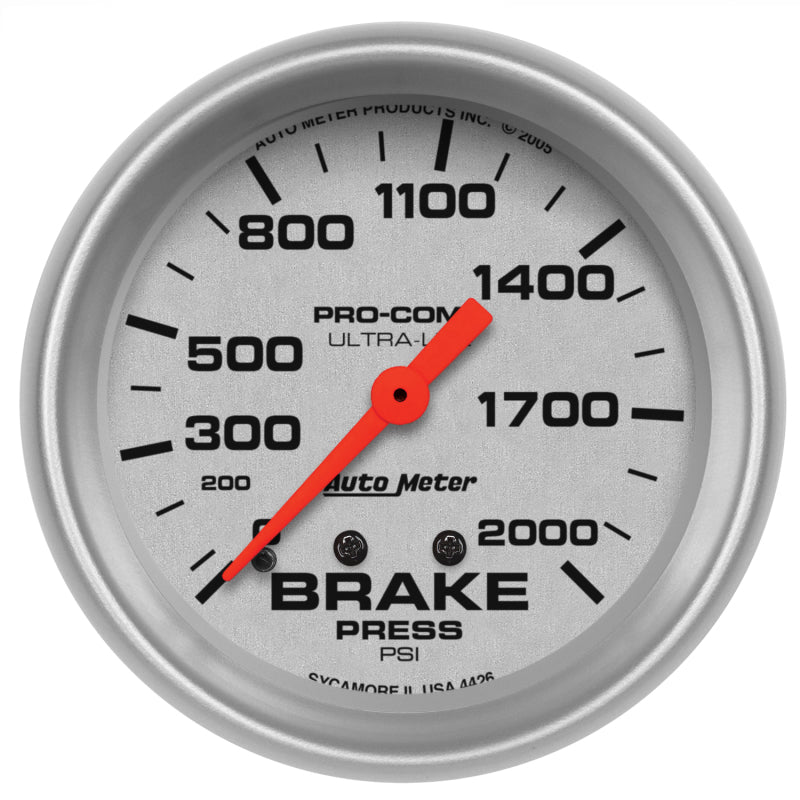 AutoMeter Gauge Brake Pressure 2-5/8in. 2000PSI Mechanical Ultra-Lite - Burkken Auto Parts