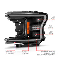 ANZO 18-20 Ford F-150 (w/o Fctry LED) Full LED Proj Headlights w/Light Bar Swtchbk Seq. Black w/Init - Burkken Auto Parts