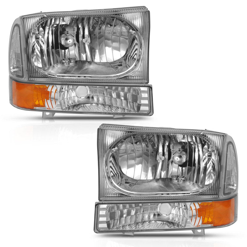 ANZO 2000-2004 Ford Excursion Crystal Headlight w/ Corner Light Chrome Amber (w/o Bulb) - Burkken Auto Parts