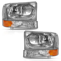 ANZO 2000-2004 Ford Excursion Crystal Headlight w/ Corner Light Chrome Amber (w/o Bulb) - Burkken Auto Parts