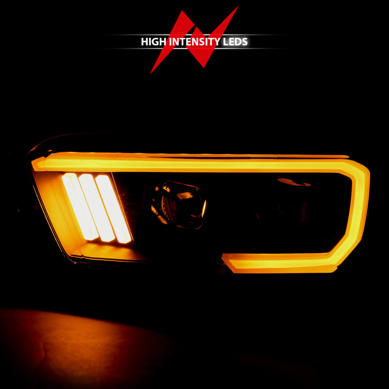 ANZO 2016-2017 Toyota Tacoma Projector Headlights w/ Plank Style Switchback Black w/ Amber - Burkken Auto Parts