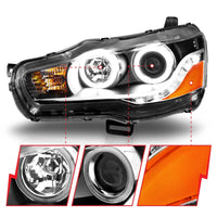 ANZO 2008-2015 Mitsubishi Lancer Projector Headlights w/ Halo Black (CCFL) - Burkken Auto Parts