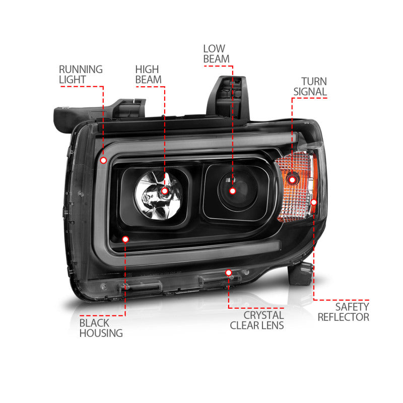 ANZO 2015+ GMC Canyon Projector Headlights w/ Plank Style Design Black w/ Amber - Burkken Auto Parts