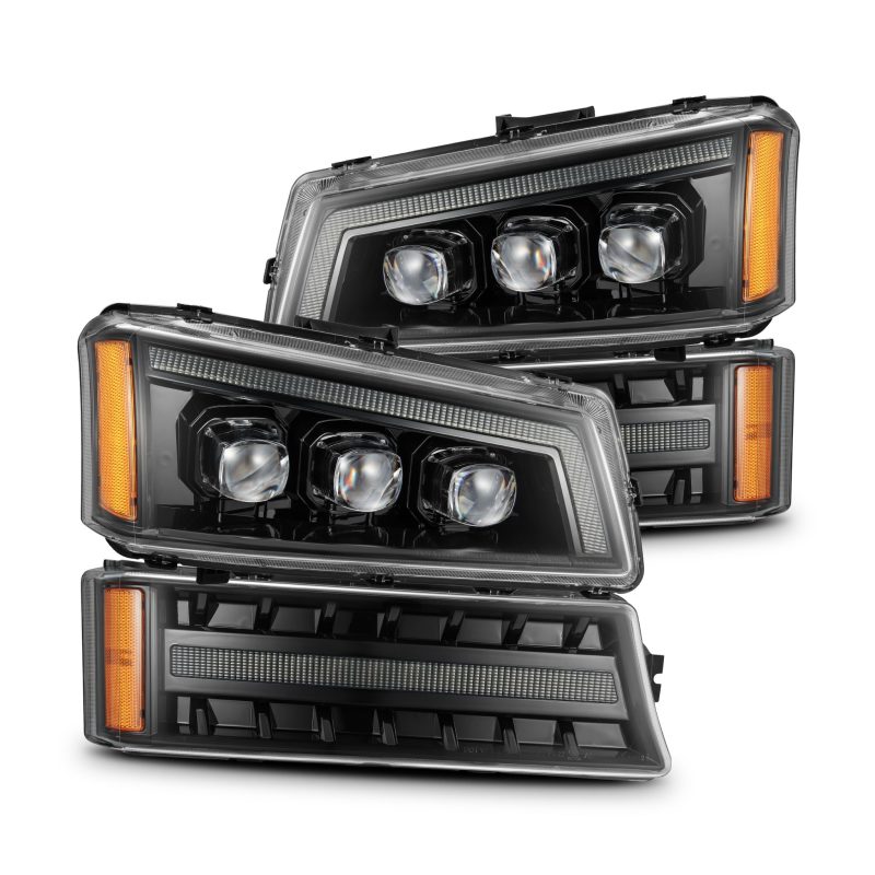 AlphaRex 03-06 Chevy Silverado 1500/2500HD/3500HD/Avalanche Alpha-Black NOVA LED Proj Headlights - Burkken Auto Parts