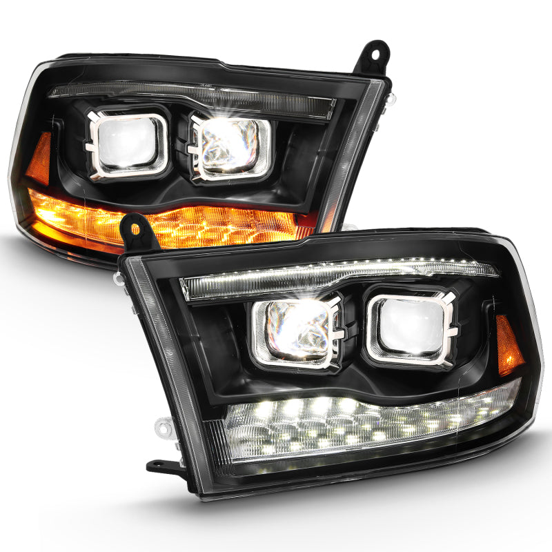ANZO 2009-2018 Dodge Ram 1500 Led Projector Plank Style Switchback H.L Halo Black Amber (OE Style) - Burkken Auto Parts