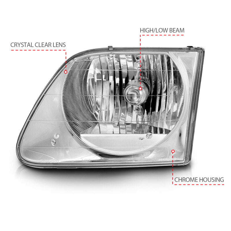 ANZO 1997-2003 Ford F-150 Crystal Headlights Chrome - Burkken Auto Parts