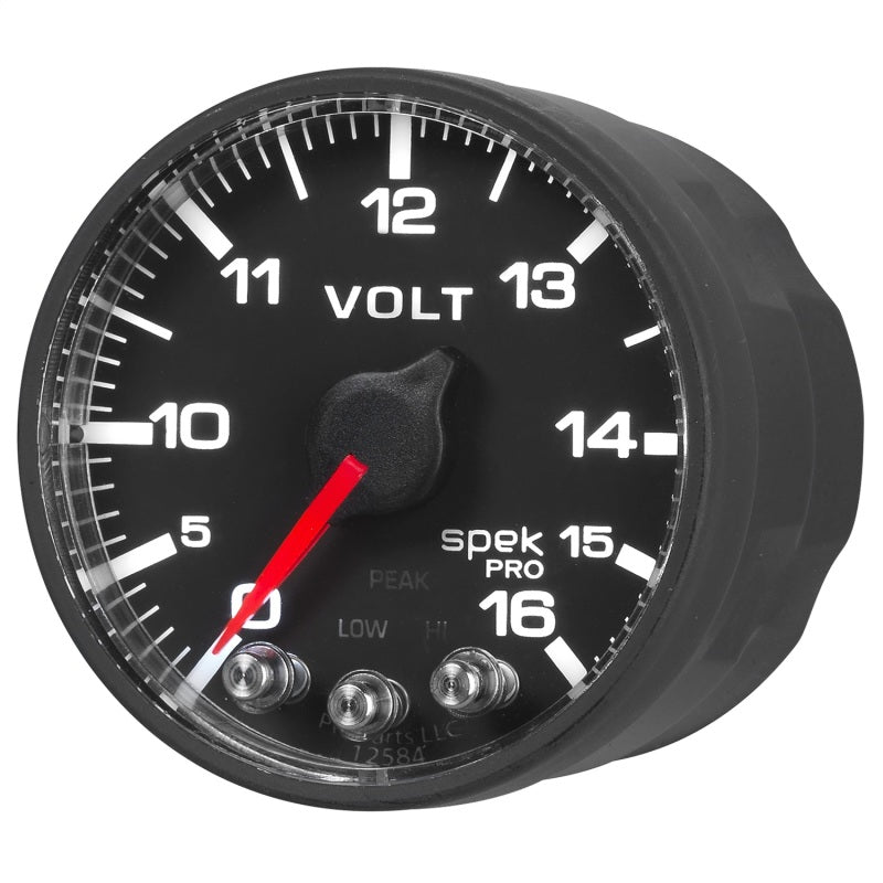 AutoMeter Gauge Voltmeter 2-1/16in. 16V Stepper Motor W/Peak & Warn Blk/Blk Spek-Pro - Burkken Auto Parts