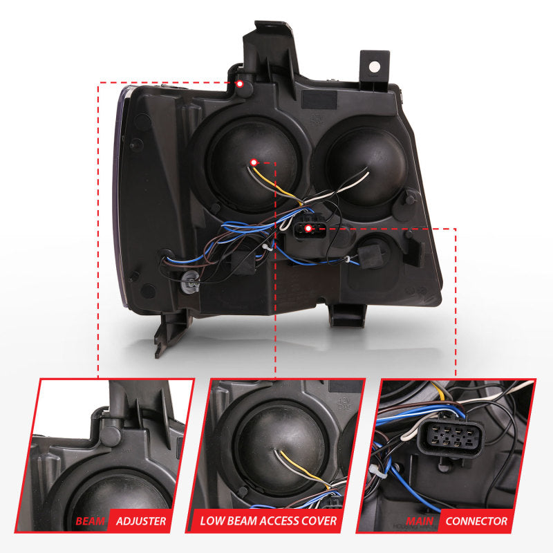 ANZO 07-14 Chevy Tahoe Projector Headlights w/ Plank Style Design Black w/ Amber - Burkken Auto Parts