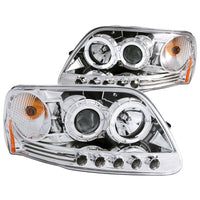 ANZO 1997.5-2003 Ford F-150 Projector Headlights w/ Halo and LED Chrome 1pc - Burkken Auto Parts